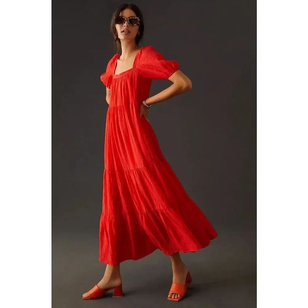 Anthropologie Tiered Puff-Sleeve Maxi Dress